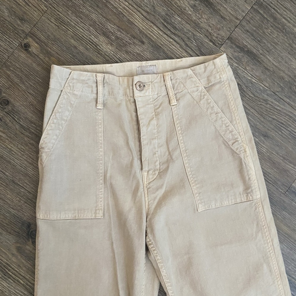 Mother Jeans Patch Pocket Private Ankle Fray Pants Khaki Wide Leg Women's 24 - Picture 3 of 10
